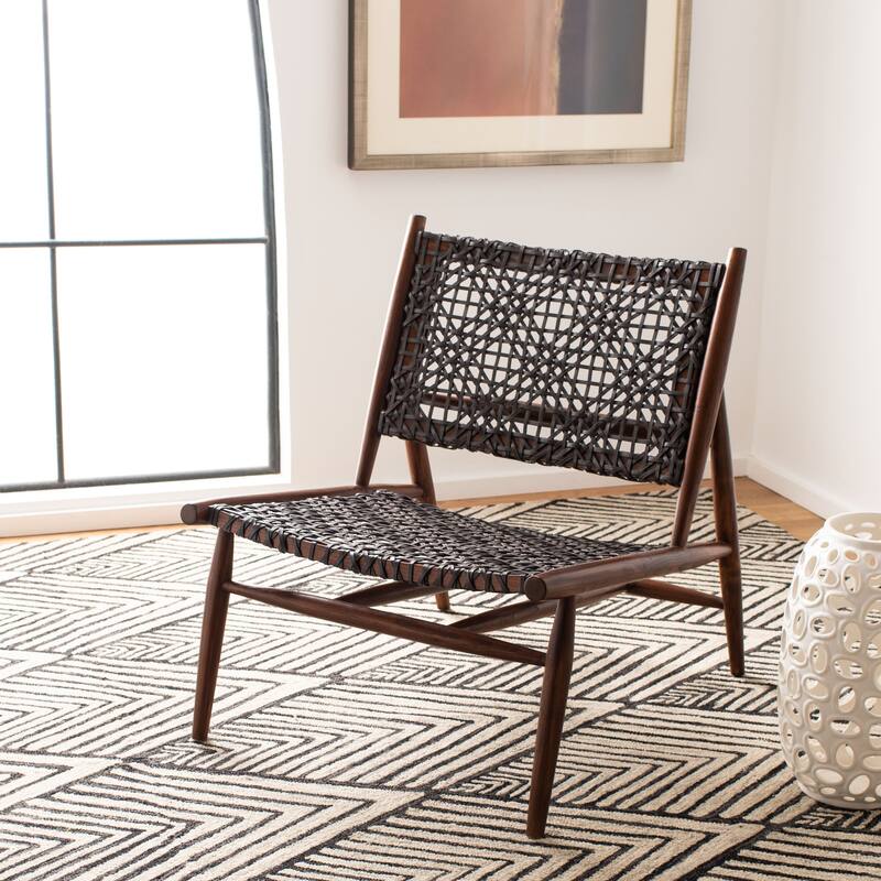 SAFAVIEH Bandelier Open Leather Weave Squared Accent Chair. - 26" W x 32" D x 31" H
