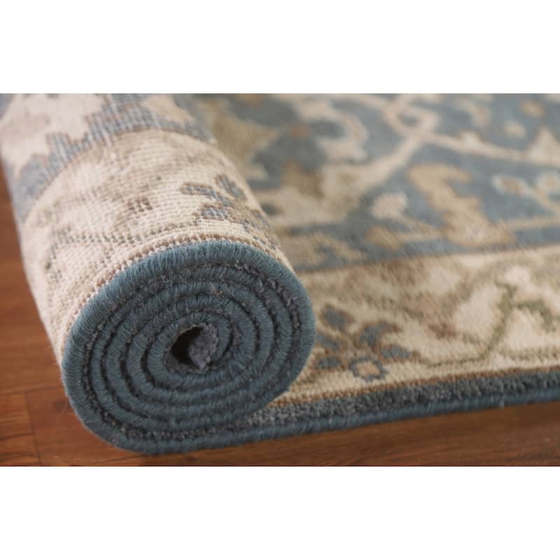 Floral Blue Oushak Oriental Runner Rug Handmade Wool Carpet - 2'8"x 9'10"
