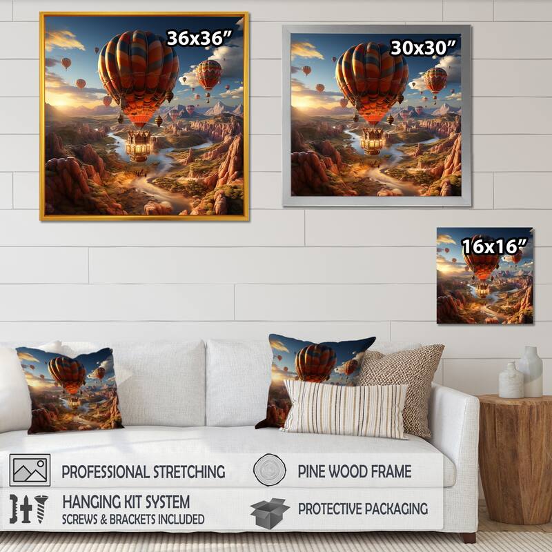 Designart "A Fantasy Art Depiction Of Hot Air Balloons " Hot Air Balloon Framed Wall Art Prints