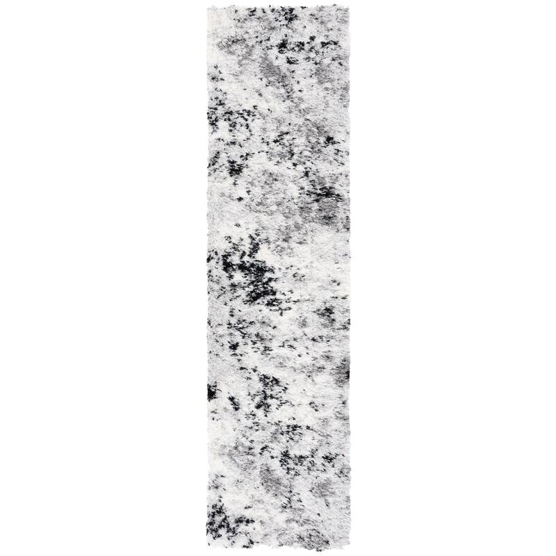 SAFAVIEH Lindsay Shag Nancie Modern Abstract 2-inch Thick Rug - 2'2" x 8' Runner - Grey/Black Ivory