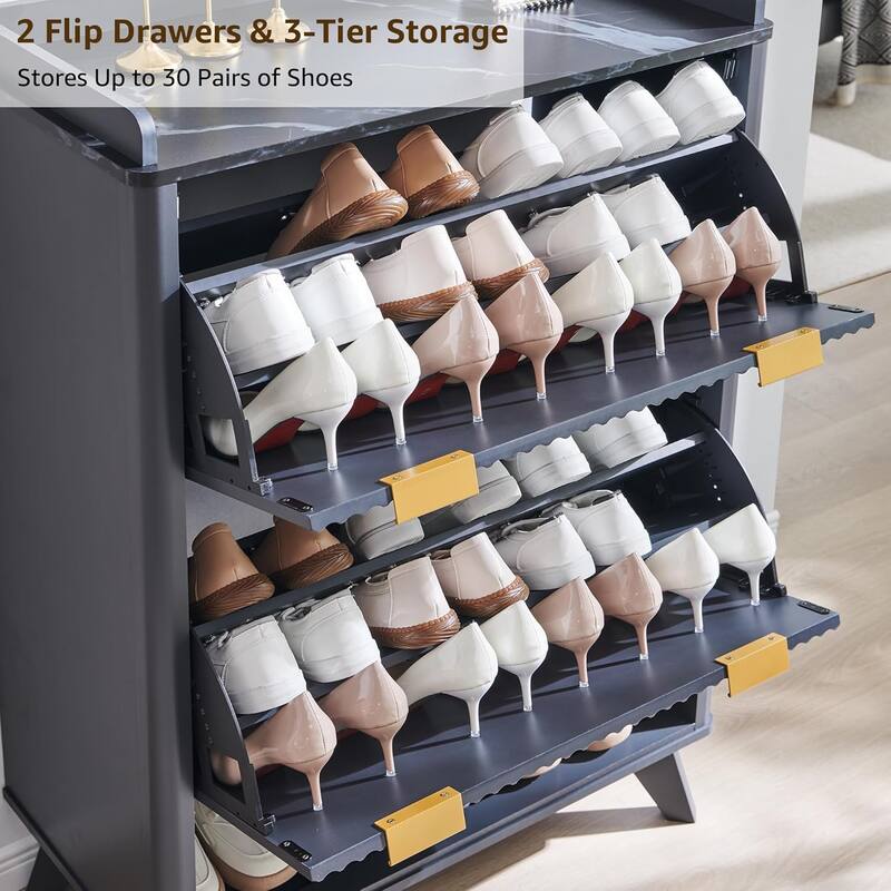 Fluted Shoe Storage Cabinet, Deep Shoe Organizer, Wooden Shoe Rack