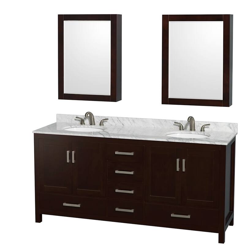 Wyndham Collection WCS141472DUNOMED Sheffield 72" Free Standing Double - Espresso / White Carrara Marble Top / Brushed - Espresso Finish