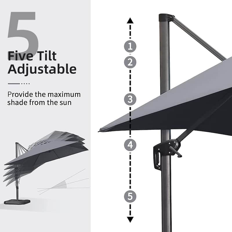 PURPLE LEAF 9 ft Square 360 Degree Rotation Patio Cantilever Umbrella