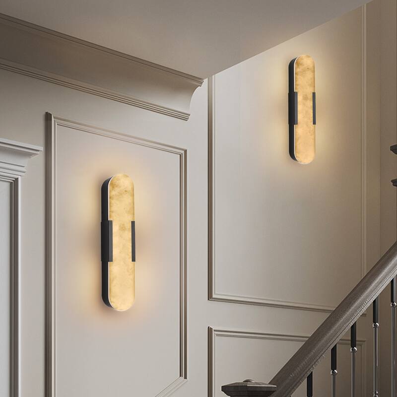 Modern Black Wall Sconces with Natural Marble (Set of 2)