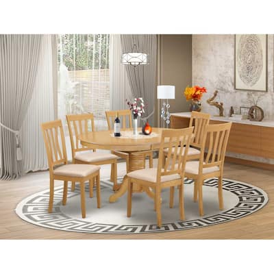 HomeStock 7-Piece Oval Natural Oak Finish Solid Wood Top Dining Table with 6 Chairs with Lattice Back