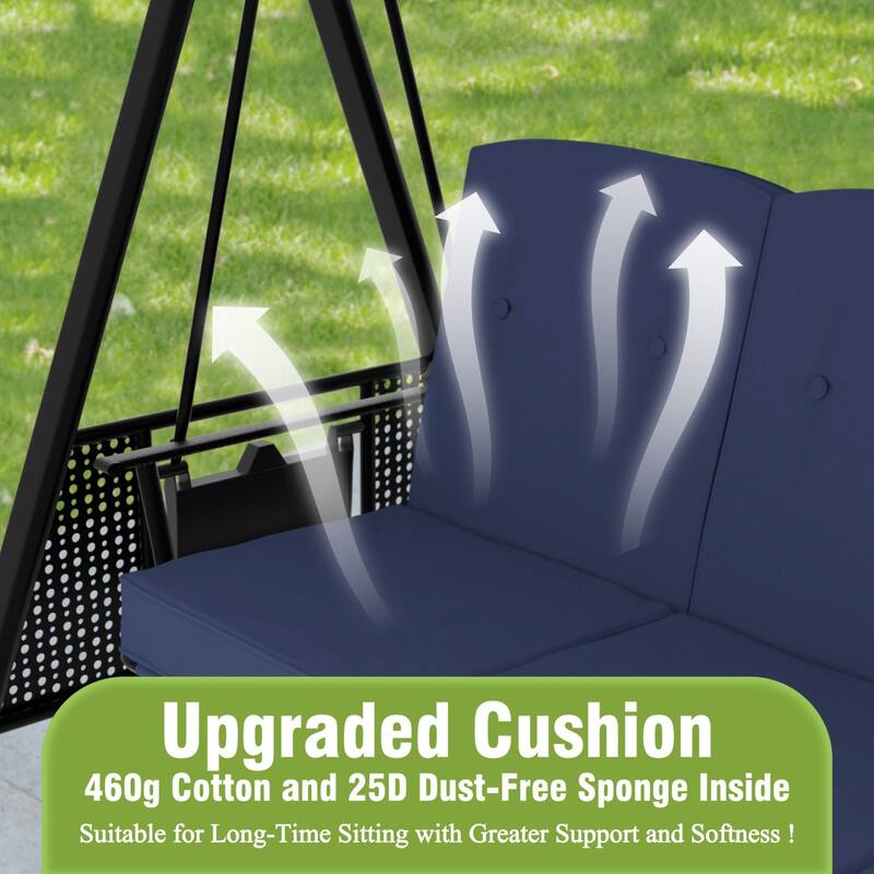 VEIKOUS 3-Seat 2-in-1 Convertible Patio Porch Swing with Adjustable Canopy Swing and Cushion