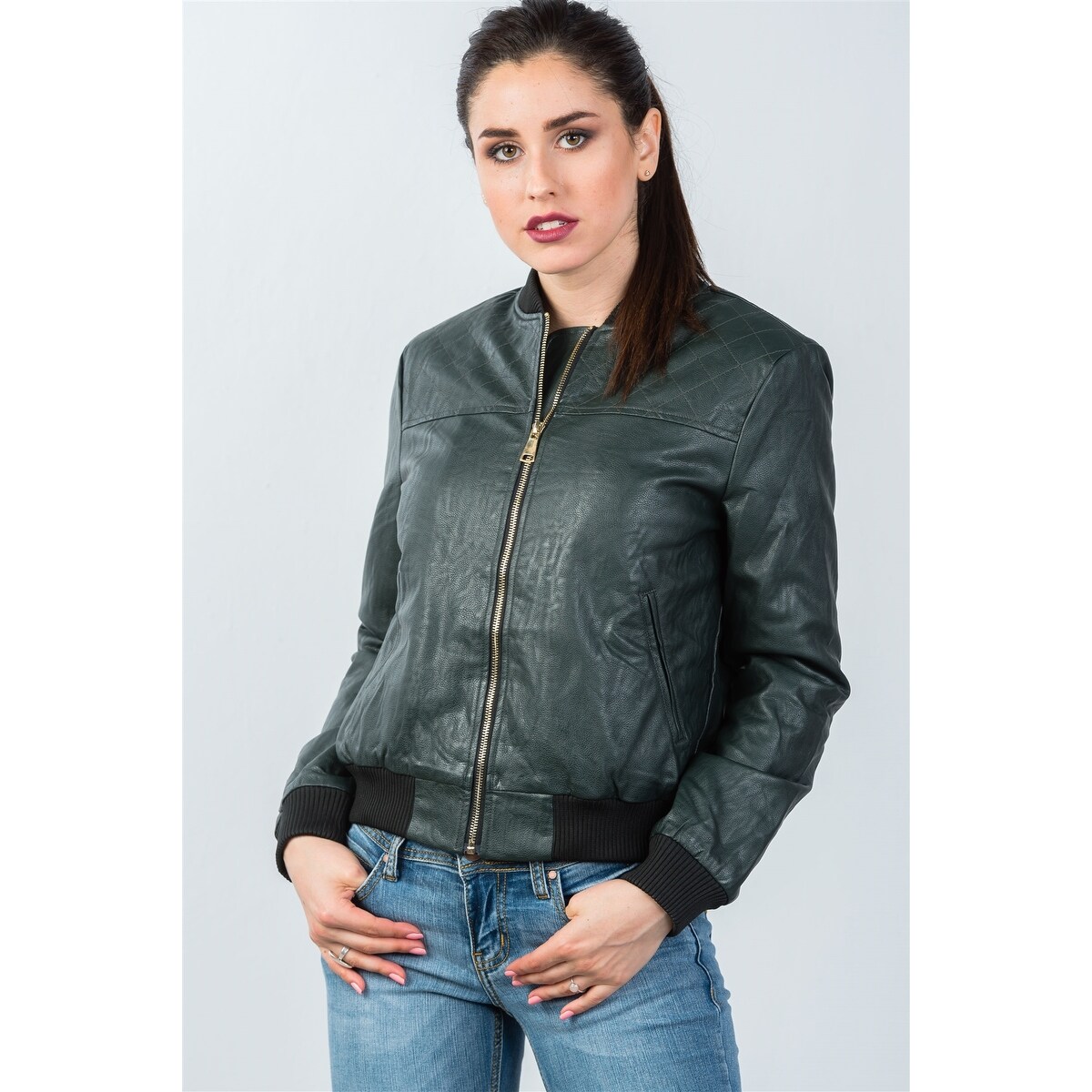 Shop Ladies Fashion Fully Lined Peacock Pleather Bomber Jacket