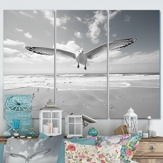 Designart "Grey Beach Seagulls In Flight I" Animals Wall Decor Set ...