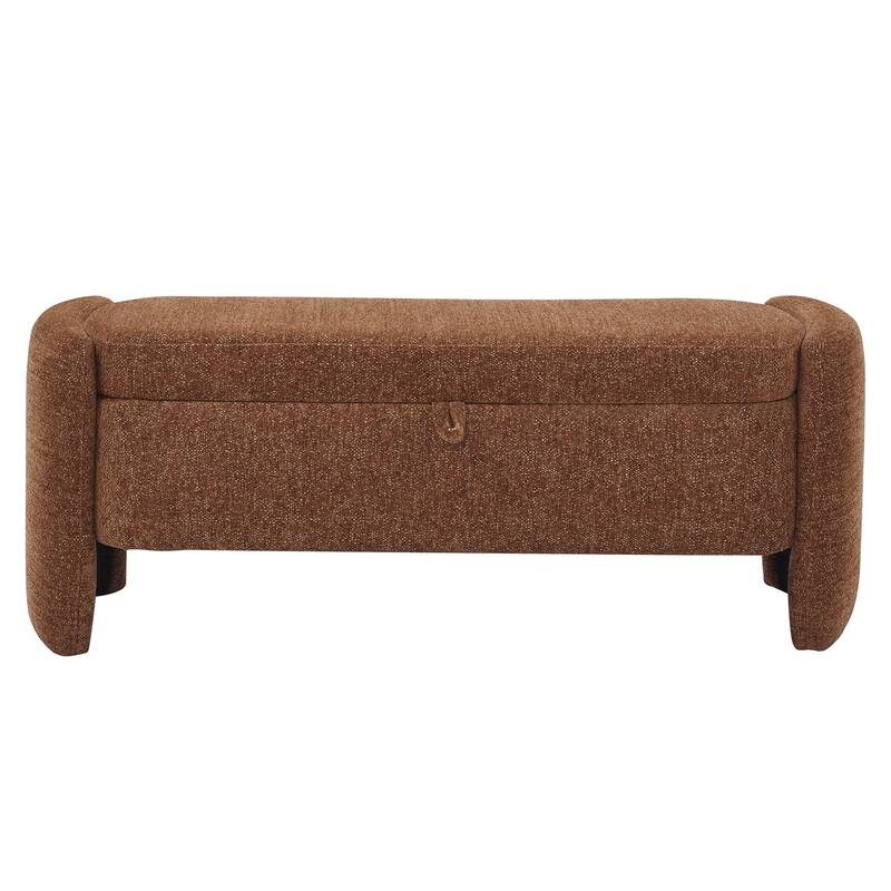 Oval Ottoman Storage Bench Chenille Fabric Bench