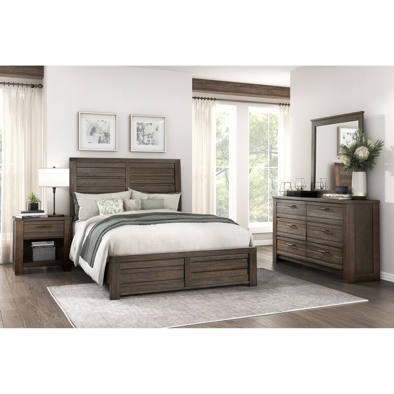 Full Size Wood Panel Bed with Planked Headboard and Rustic Style