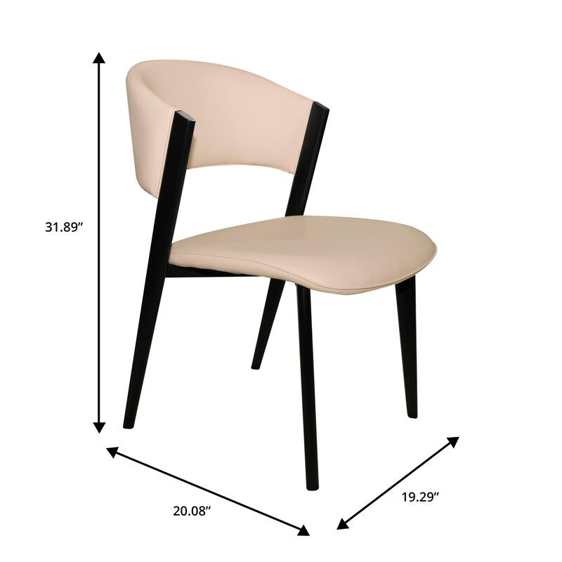 Aspen Mid-Century Modern Leather Set of 2 Leather Upholstered Dining Chairs with Open Back Side Chairs Padded Seat