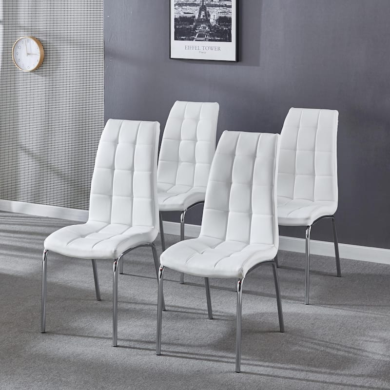 Set of 4 Modern Lattice Design Leatherette Dining Chair with Metal Legs
