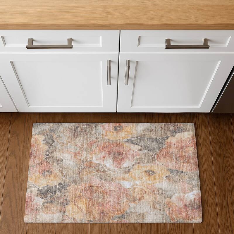 Premium Washable Super Soft Modern Floral Mayfield Rug - Peach - 1'8" x 2'6"