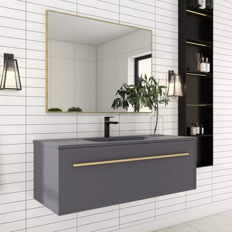 60 inch Plywood Floating Bathroom Vanity Set with Solid Surface Sink - 60" x 18"