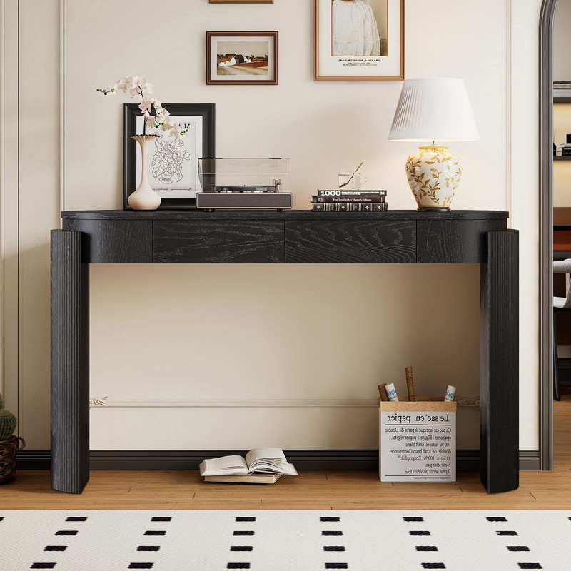 55.1" Wood Entryway Table with Fluted Design Legs and Two Storage Drawers