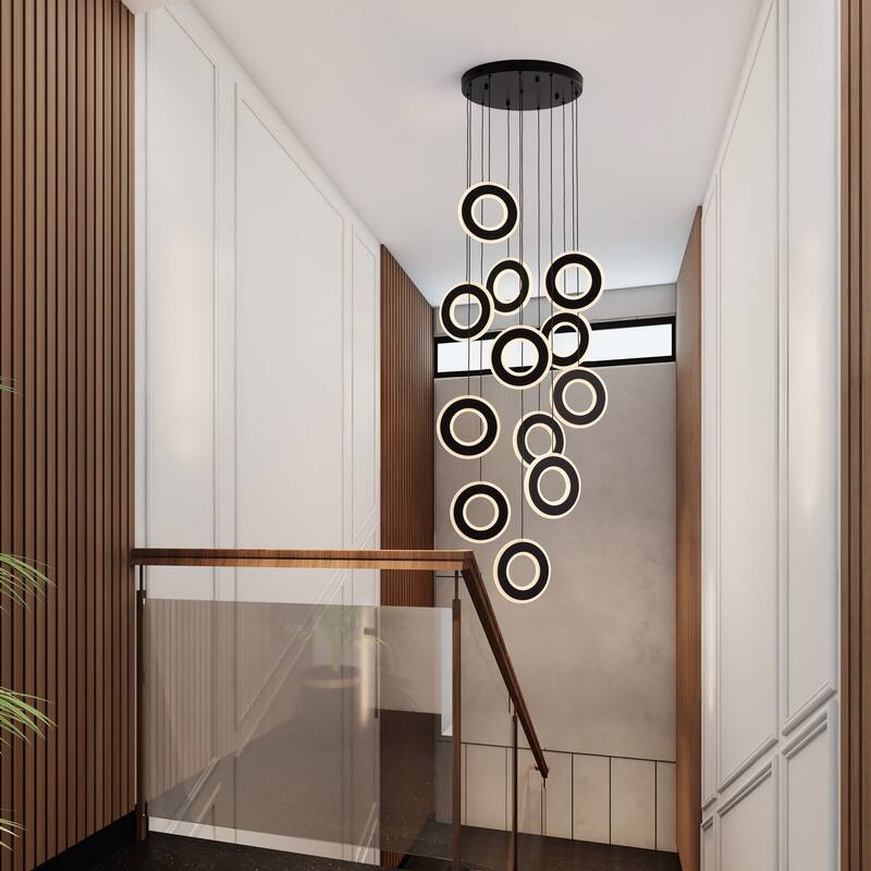 12-Light LED Foyer Chandelier Dimmable Entryway Staircase Hallway Spiral Long Ceiling Chandeliers with Remote/APP Control