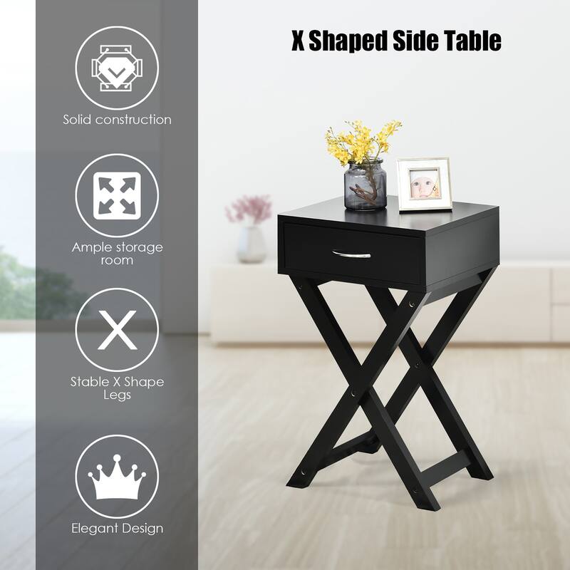 Costway Nightstand x-Shape Drawer Accent Side End Table Modern Home