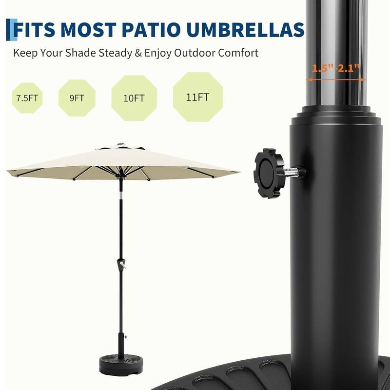 20" Patio Umbrella Base, Fillable Umbrella Stand Fits 1.5" to 2.1" Poles for 7.5-11FT Umbrellas, Outdoor Deck Poolside