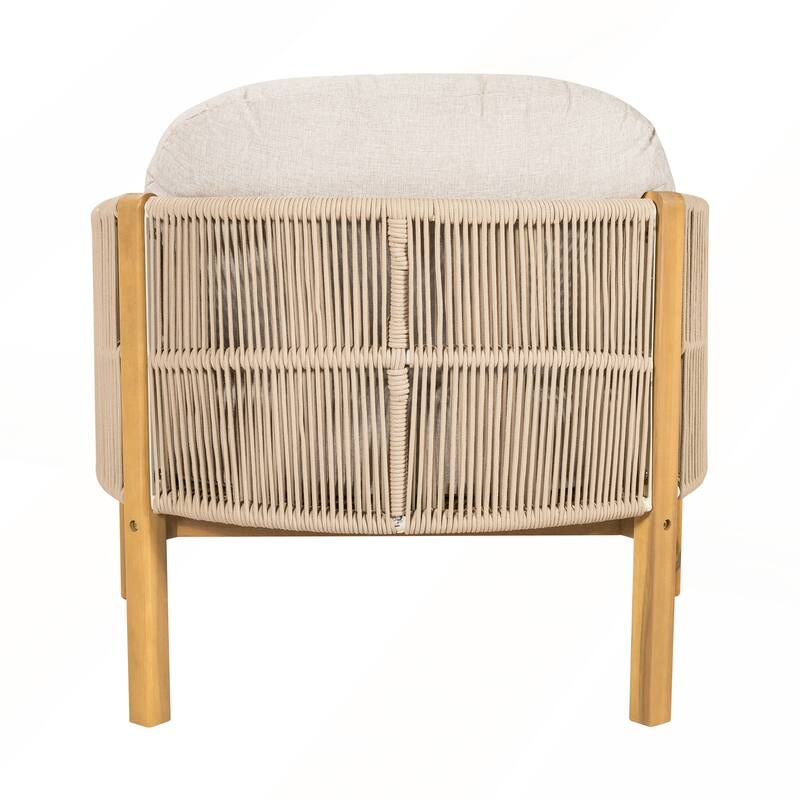 Outdoor Wood Club Chair with Beige Cushion Set of 2