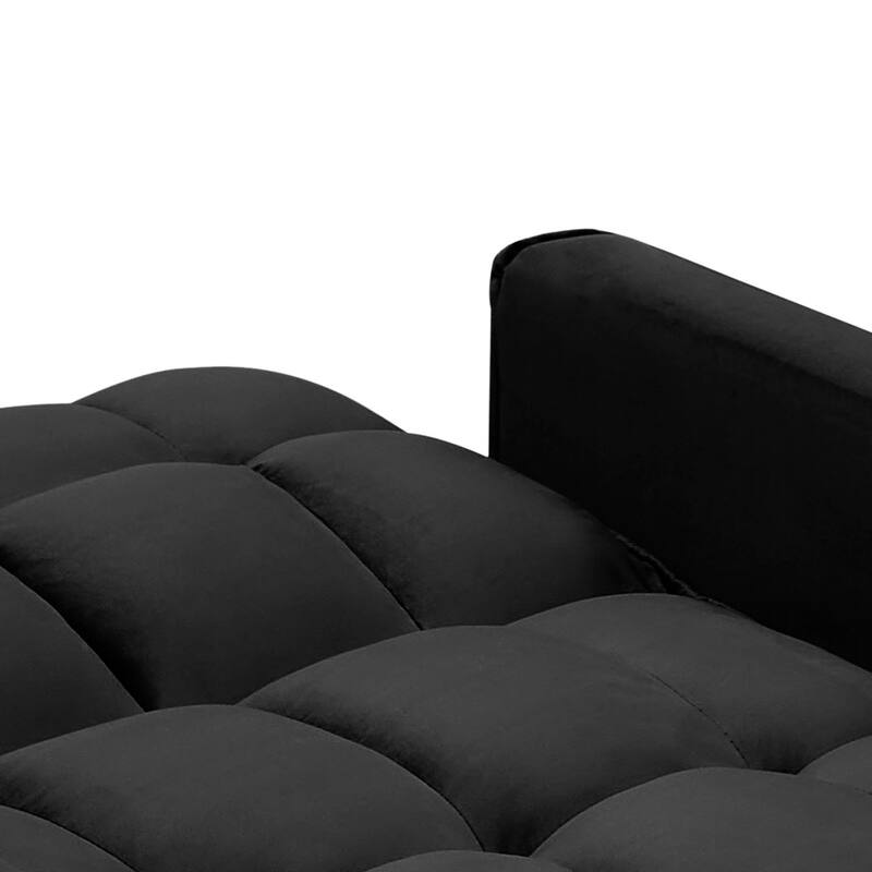 Classic Velvet Upholstered Convertible Futon Chair with Side Storage Pockets