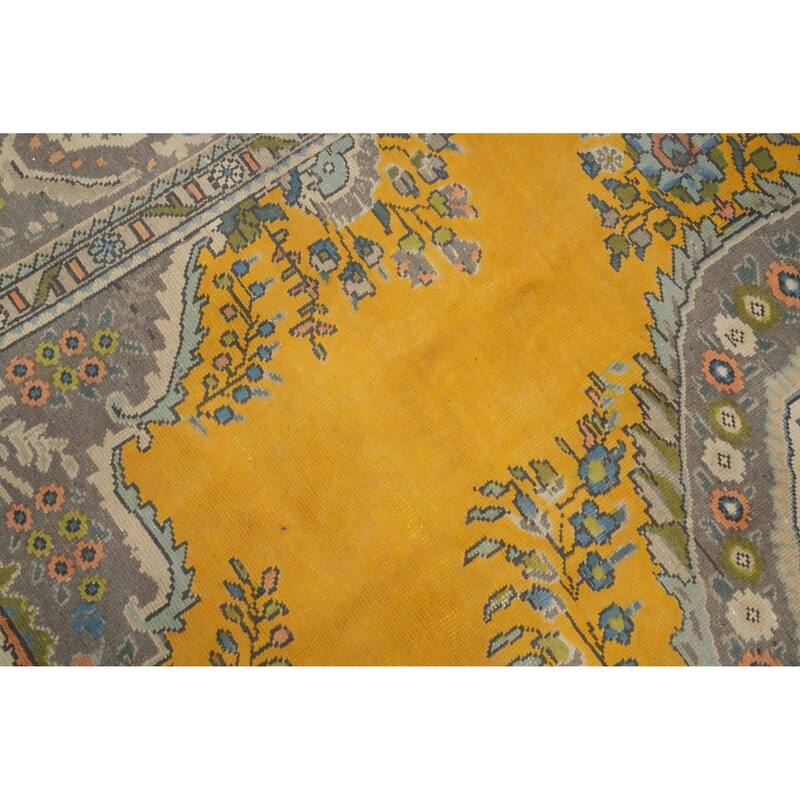 Hand Knotted Oriental 100% Wool Carpet Traditional Floral Yellow & Gold Tabriz Area Rug - 12' 6'' X 9' 6''