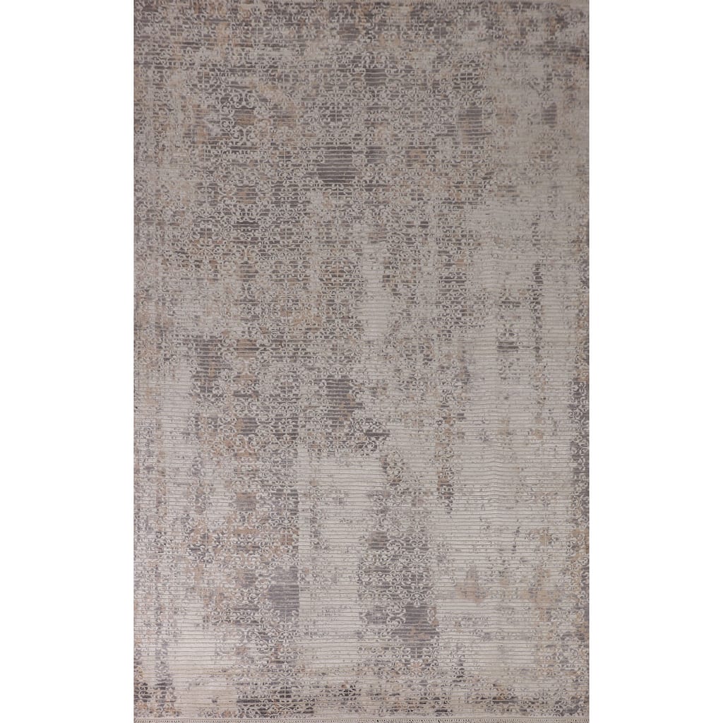 Beige Modern Area Rug Hand-Knotted Abstract Wool Carpet - 6'6"x 9'9"