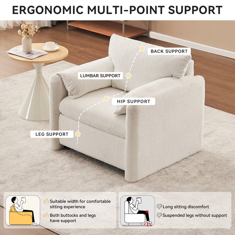 Fixed-Modern Accent Chair Single Seater - Plush Chenille Lounge Chair with High-Resilience Cushion, Compact Reading Chair