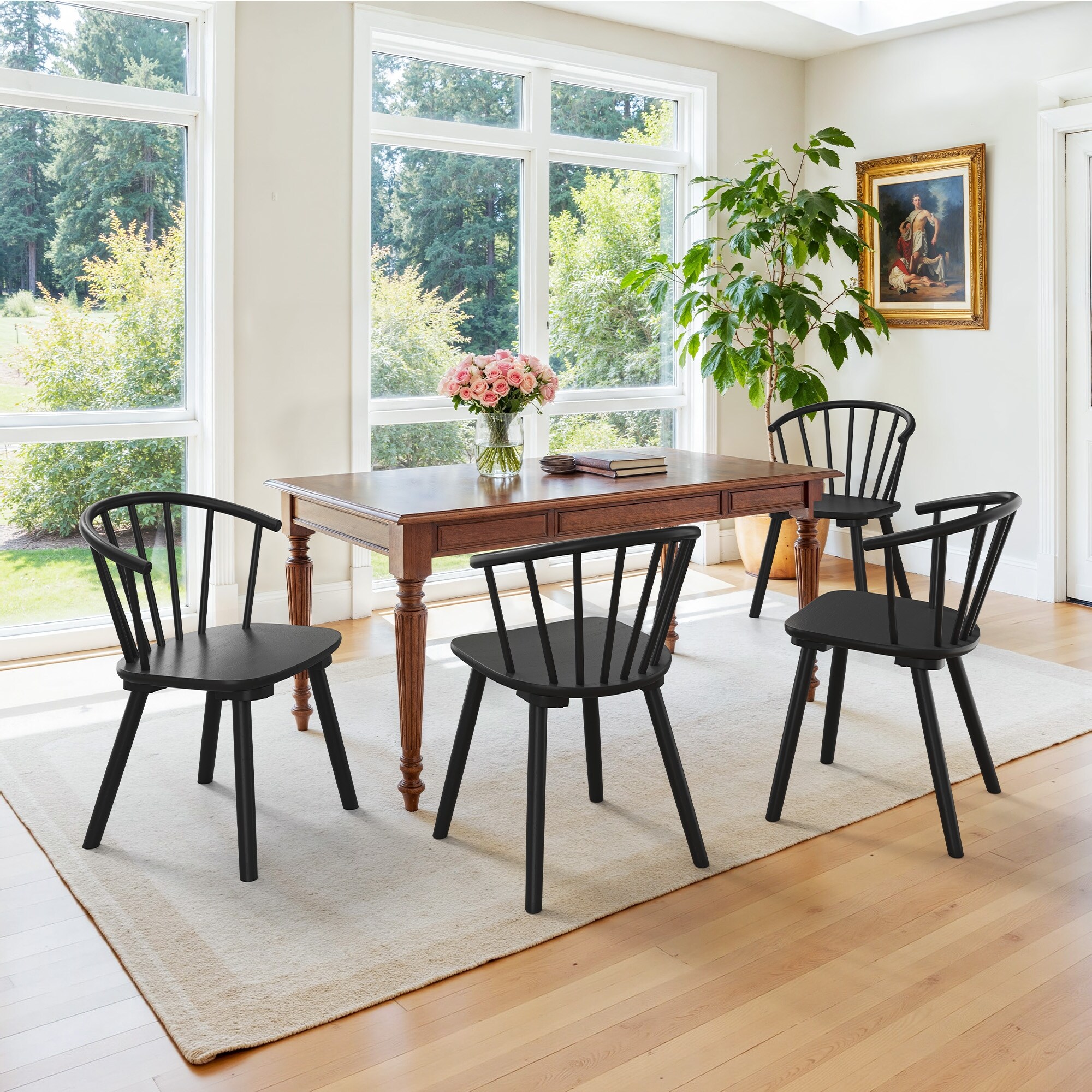 Wooden Dining Chairs with Spindle Backrest, Set of 2/4/6 Kitchen