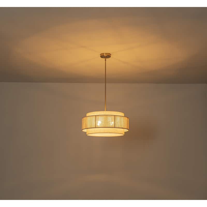 4-Light Off-white Drum Chandelier Kitchen Island Pendant Light