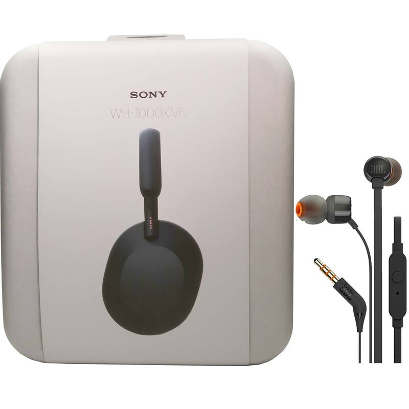 Sony WH-1000XM5 Noise-Canceling Wireless Over-Ear Headphones (Black) + JBL T110 in Ear Headphones - Black