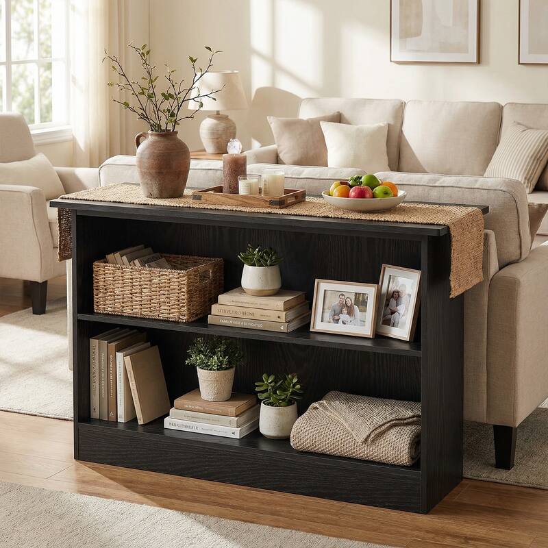 63-Inch 2-Tier Bar Table with Footrest, Modern Coffee Cabinet