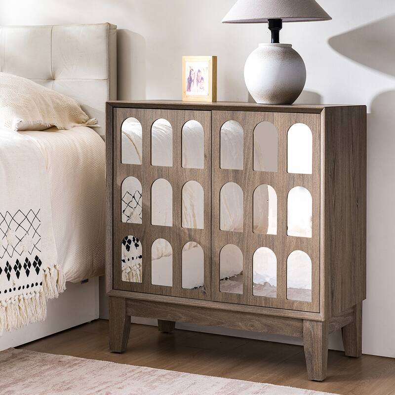 Sideboard Buffet,Mid Century Modern Storage Cabinet with Doors and Shelves, Boho Style Wooden Buffet Cabinet for Living Room