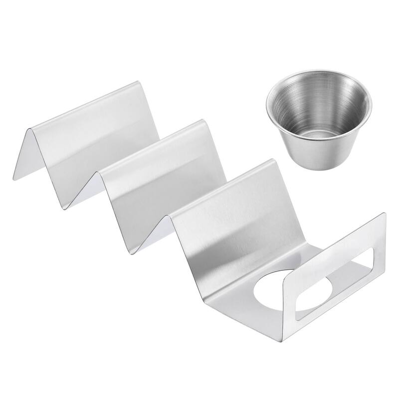 Stainless Steel Taco Holder with Condiment Cup, Holds Up to 3 Taco - Silver