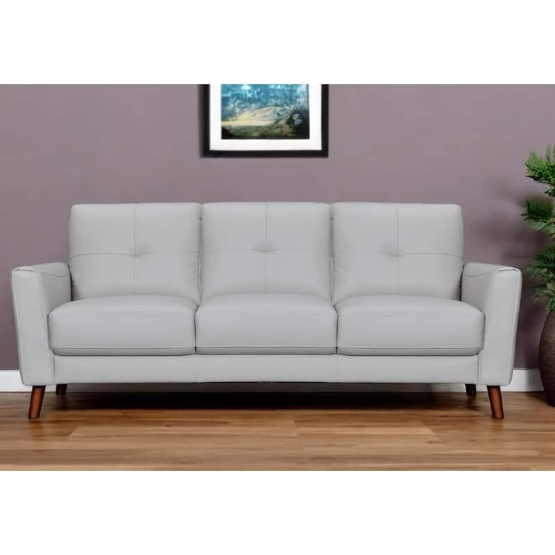 HomeRoots 82" Light Slate Gray Leather Sofa With Brown Legs - Grey