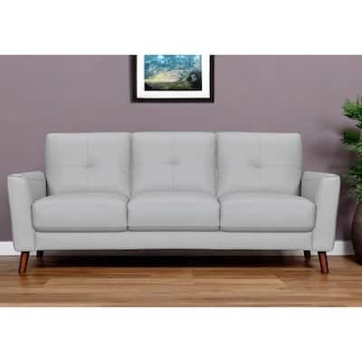 HomeRoots 82" Light Slate Gray Leather Sofa With Brown Legs