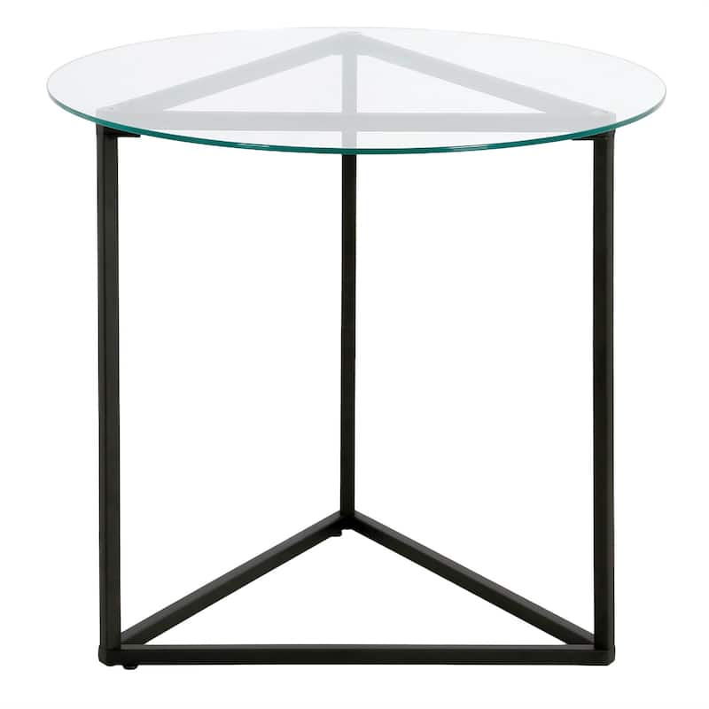 Steel Frame Round Glass Top End Table with Sled Base - 24” x 24” x 22” (D x W x H)