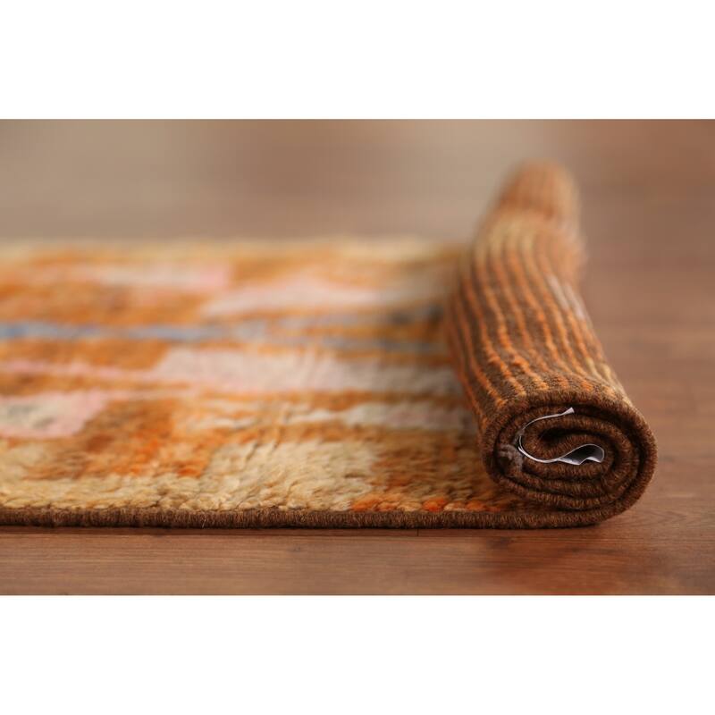 Geometric Orange Moroccan Runner Rug Handmade Wool Carpet - 2'10" x 9'8"