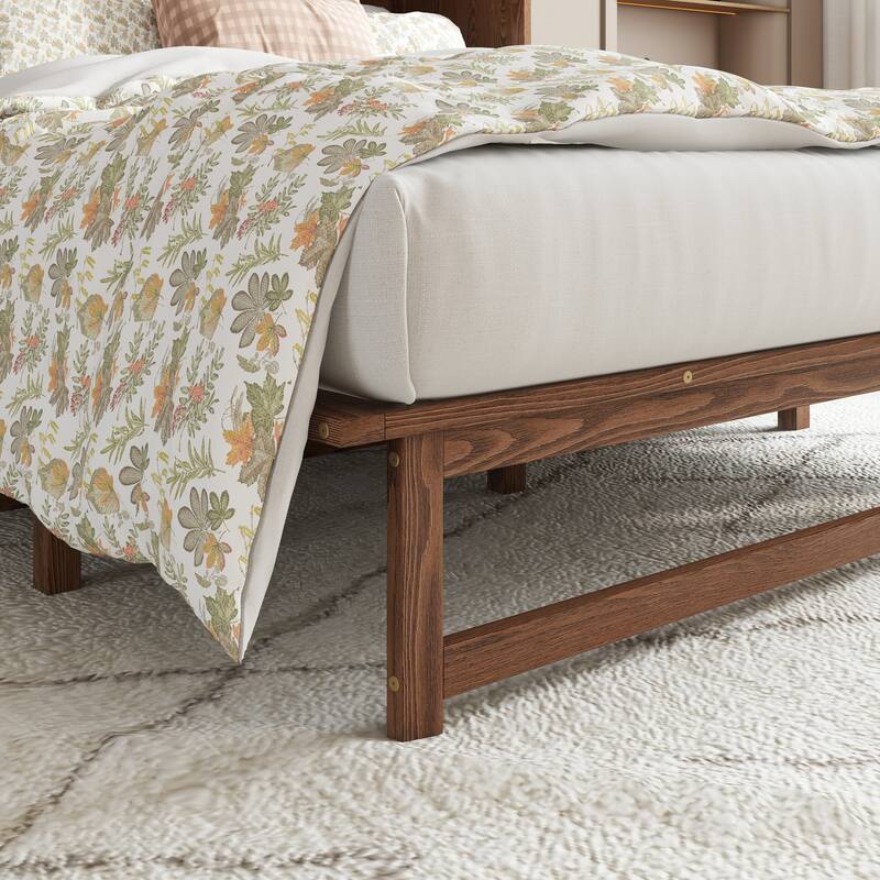 Queen Size Murphy Bed with USB Port and Removable Shelves on Each Side, Solid Pine Murphy Cabinet Bed for Home Office