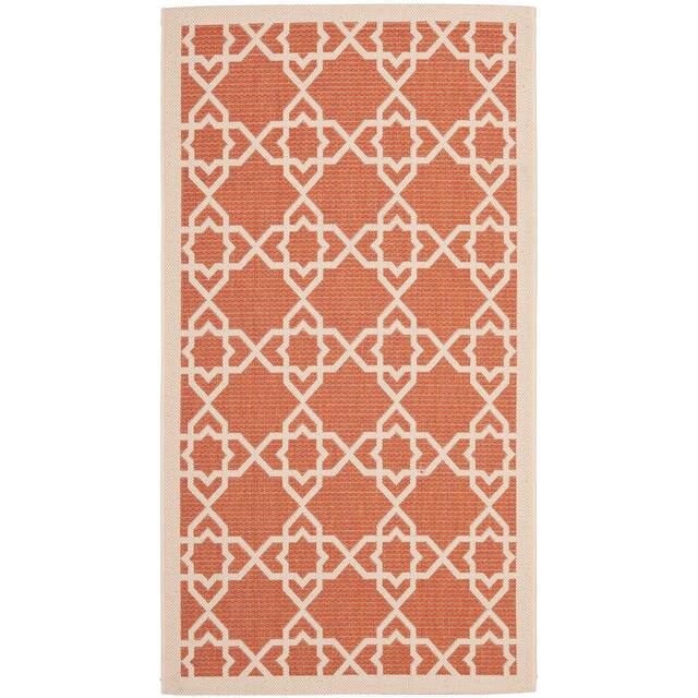 SAFAVIEH Courtyard Lawanda Trellis Indoor/ Outdoor Waterproof Patio Backyard Rug - 2' x 3'7" - Terracotta/Beige