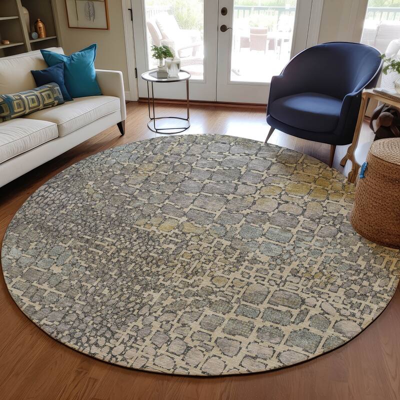 Machine Washable Indoor/ Outdoor Modern Cobble Chantille Rug - Putty - 8' x 8'
