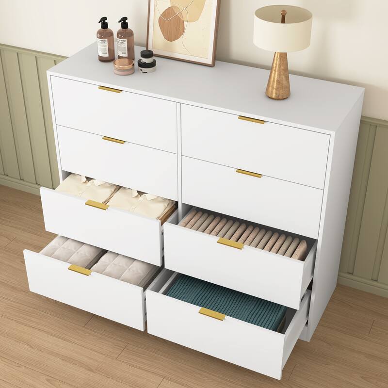 Double Dresser Dressing Table for Bedroom, 8 Drawers Cabinet Tall Chest of Drawer Closet Storage Organizer