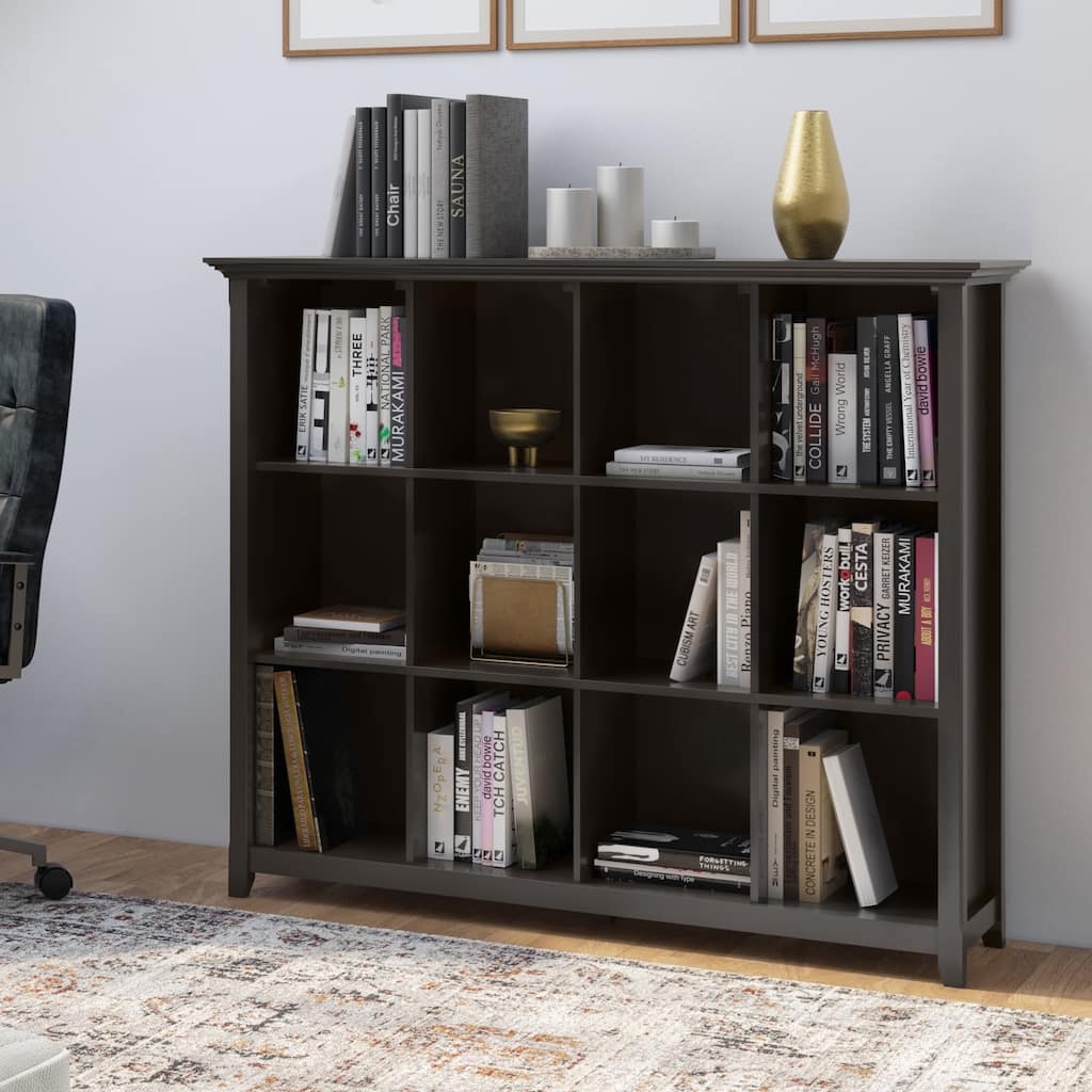Halifax SOLID WOOD 48x57" Transitional 12 Cube Storage Bookcase in Hickory Brown - 15.75" D x 57" W x 48" H
