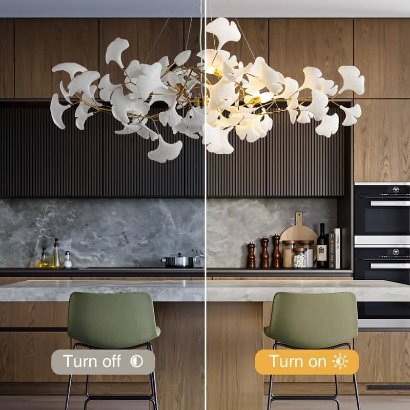 KAYLA Ceramic Ginkgo Leaf 8 -Light L40 Inch Chandelier