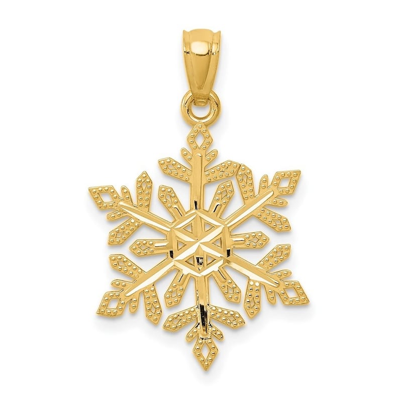 Curata 14k Yellow Gold 18" 25.1x16.3mm Textured Sparkle-Cut Snowflake Necklace