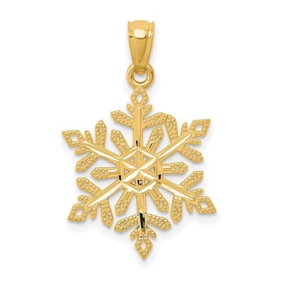 Curata 14k Yellow Gold 18" 25.1x16.3mm Textured Sparkle-Cut Snowflake Necklace