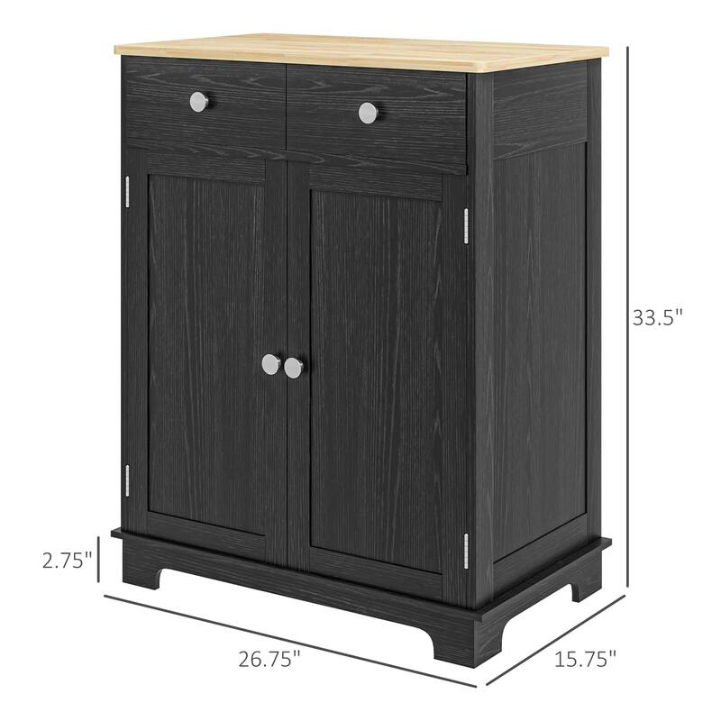 Modern Storage Cabinet with Solid Wood Countertop, 2 Drawers and Adjustable Shelf