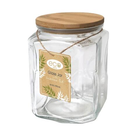 Premius Eco Glass Jar With Bamboo Lid, Clear, 1 Quart - Clear - 1 Quart