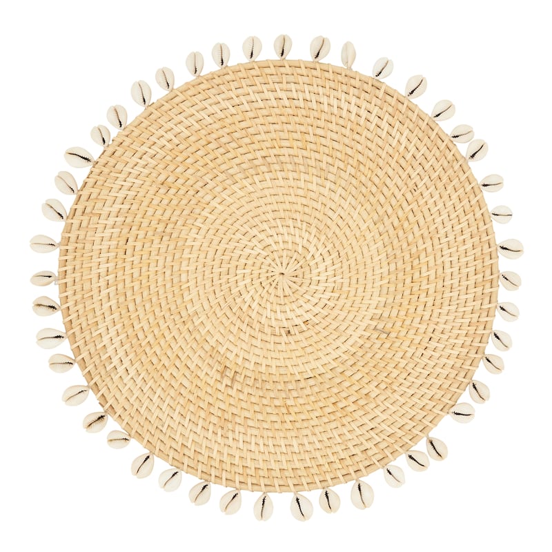 Seaside Splendor Shell Rattan Placemat (Set of 4) - 15"x15"