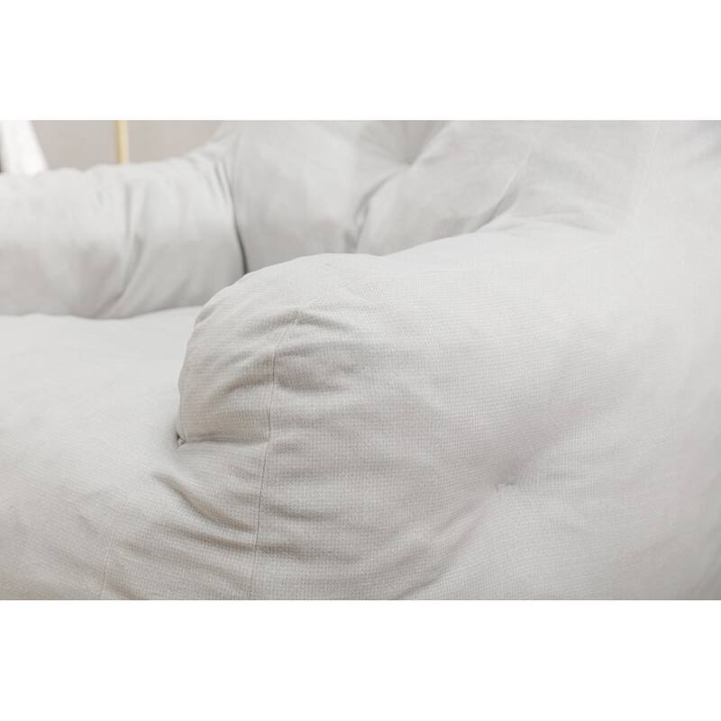 Ivory Soft Velvet Bean Bag Chair with Memory Foam Filling
