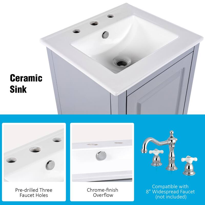 20.3" Freestanding Bathroom Vanity with Ceramic Sink, Soft-Close Door, Cabinet and Drawer Storage
